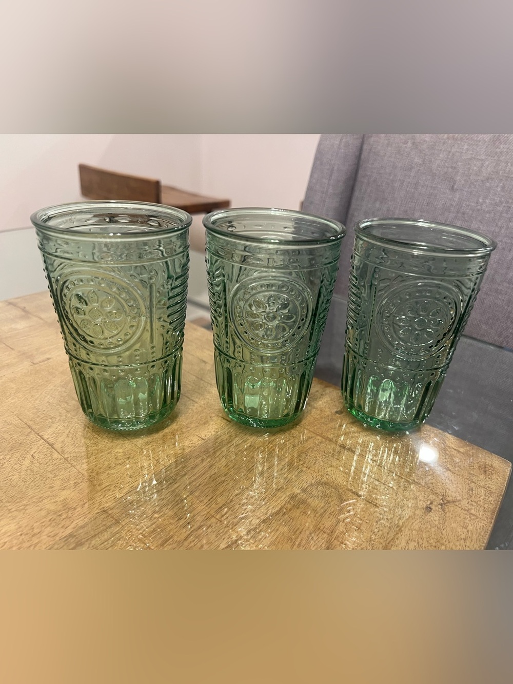 Bormioli Rocco Romantic green Glasses Italy Set of 3 
-
